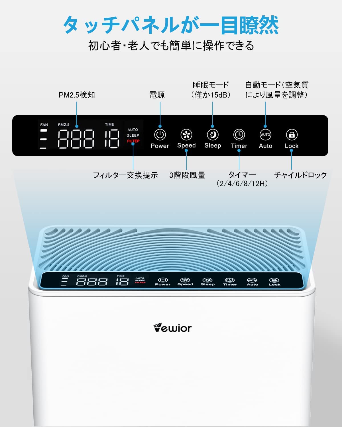 【90畳対応・花粉対策・強力浄化】空気清浄機 PM2.5自動検知 3段風量設定 HEPAフィルター 消臭 除菌 脱臭 ホコリ 花粉 集じん くうき清浄機 タイマー機能 AUTOモード